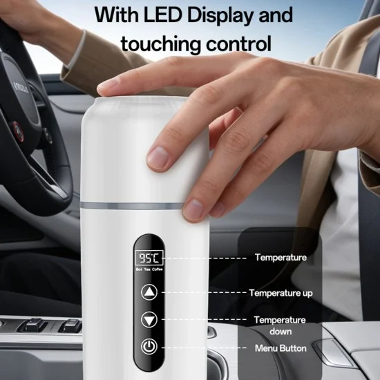 Yesido - Electric Car Kettle (VC20) - 500ml, 100W, Adjustable Temperature, LED Display, 12-24V - White