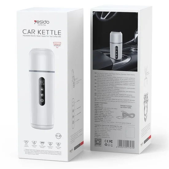 Yesido - Electric Car Kettle (VC20) - 500ml, 100W, Adjustable Temperature, LED Display, 12-24V - White