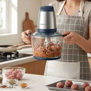 Електрическа месомелачка JR01, 350W, купа 2L, два режима, спираловидни ножове - Deerma - Сребрист / Тъмносин