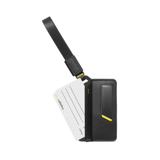 Етикет за куфар Spigen Universal Luggage Tag LF510 (AHP09776) - премиум Velo кожа, сигурно магнитно закопчаване, двойна велкро лента - Черен