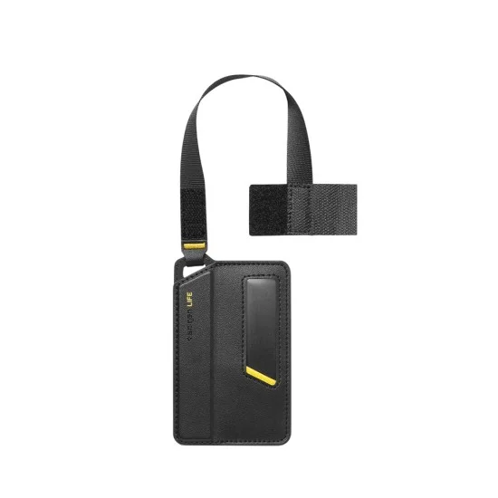 Етикет за куфар Spigen Universal Luggage Tag LF510 (AHP09776) - премиум Velo кожа, сигурно магнитно закопчаване, двойна велкро лента - Черен