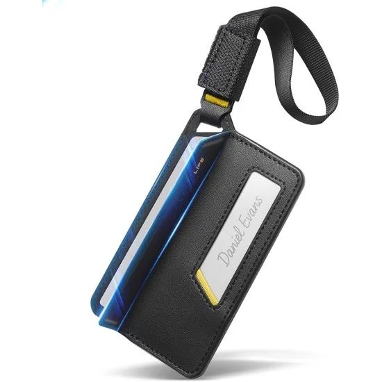 Етикет за куфар Spigen Universal Luggage Tag LF510 (AHP09776) - премиум Velo кожа, сигурно магнитно закопчаване, двойна велкро лента - Черен