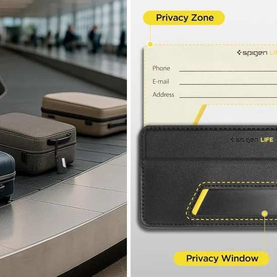 Етикет за куфар Spigen Universal Luggage Tag LF510 (AHP09776) - премиум Velo кожа, сигурно магнитно закопчаване, двойна велкро лента - Черен