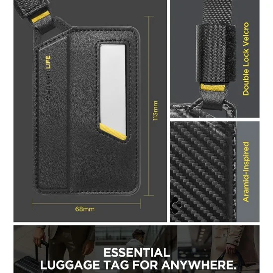 Етикет за куфар Spigen Universal Luggage Tag LF510 (AHP09776) - премиум Velo кожа, сигурно магнитно закопчаване, двойна велкро лента - Черен