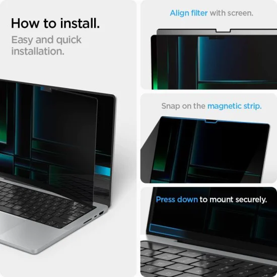 Филтър за поверителност за MacBook Pro 14 (2021-2025) - Safe View Magnetic - Spigen - Черен