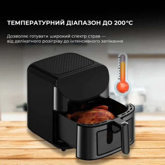 Фритюрник с горещ въздух Deerma Air Fryer (KZ150W) - еър фрайър, 8L, 1700W, сензорен екран - Черен