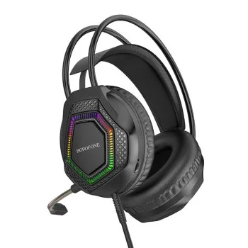 Геймърски слушалки с микрофон Borofone Thunder (BO105) - Over-Ear, 50mm говорители, USB + 3.5mm, LED подсветка - Черен