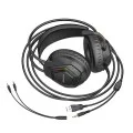 Геймърски слушалки с микрофон Borofone Thunder (BO105) - Over-Ear, 50mm говорители, USB + 3.5mm, LED подсветка - Черен