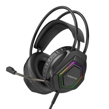 Геймърски слушалки с микрофон Borofone Thunder (BO105) - Over-Ear, 50mm говорители, USB + 3.5mm, LED подсветка - Черен