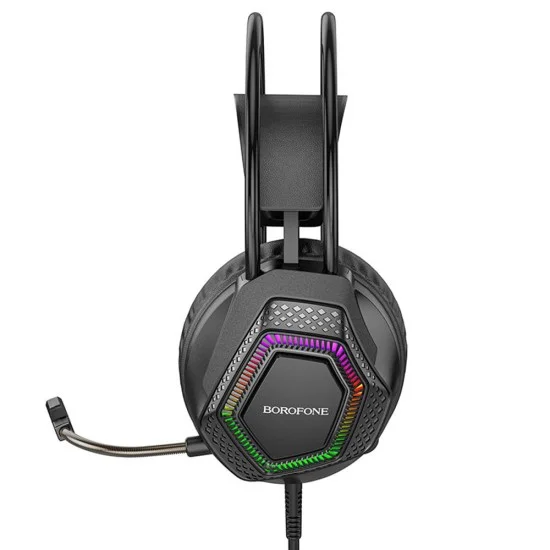 Геймърски слушалки с микрофон Borofone Thunder (BO105) - Over-Ear, 50mm говорители, USB + 3.5mm, LED подсветка - Черен