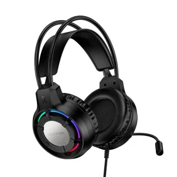 Геймърски слушалки с микрофон Borofone Wave (BO112) - Over-Ear, 50mm говорители, USB + 3.5mm, LED подсветка - Черен