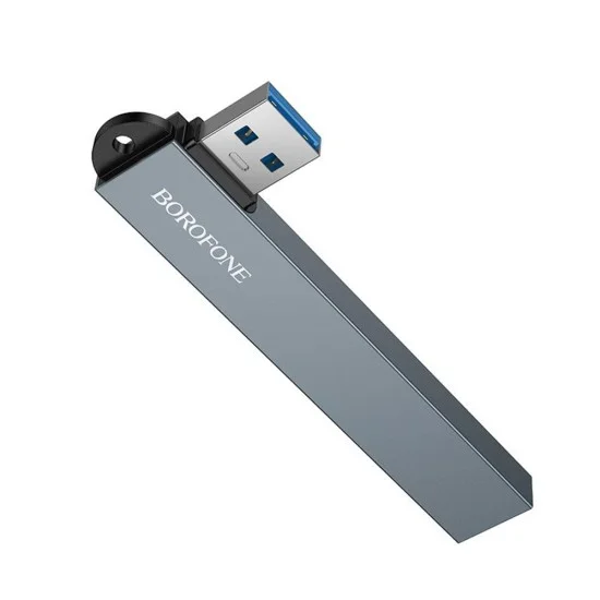 Хъб 4 в 1 Borofone (FH1) - USB към 3x USB 2.0, 1x USB 3.0, алуминиева сплав, Plug&Play, до 5Gbps - Сив