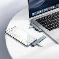 Хъб 4 в 1 Borofone (FH1A) - Type-C към 3x USB 2.0, 1x USB 3.0, алуминиева сплав, Plug&Play, до 5Gbps - Сив