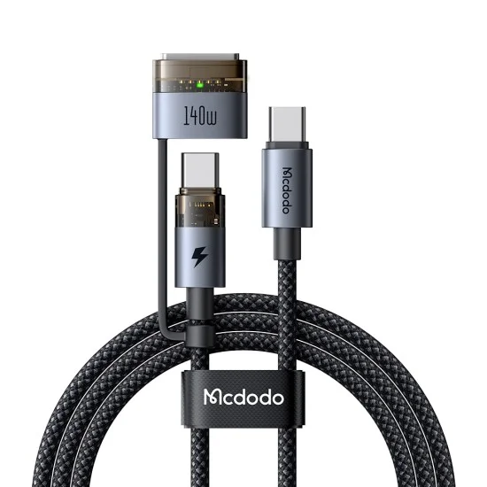 Кабел за данни 2 в 1 Mcdodo (CA-8860) - Type-C към USB-C + MagSafe 3, 240W, LED индикатор, 2m - Черен