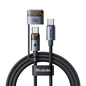 Кабел за данни 2 в 1 Mcdodo (CA-8860) - Type-C към USB-C + MagSafe 3, 240W, LED индикатор, 2m - Черен