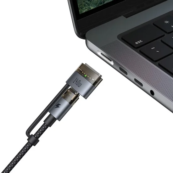 Кабел за данни 2 в 1 Mcdodo (CA-8860) - Type-C към USB-C + MagSafe 3, 240W, LED индикатор, 2m - Черен