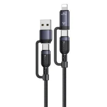 Кабел за данни 4 в 1 Yesido (CA200) - USB, Type-C към Type-C, Lightning, 60W, 480Mbps, 1.2m, алуминиева сплав - Черен