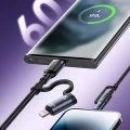 Кабел за данни 4 в 1 Yesido (CA200) - USB, Type-C към Type-C, Lightning, 60W, 480Mbps, 1.2m, алуминиева сплав - Черен