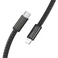 Кабел за данни Borofone Peace (BX124) - USB-C към Lightning, 30W, найлонова оплетка, плосък дизайн против оплитане, 1m - Черен