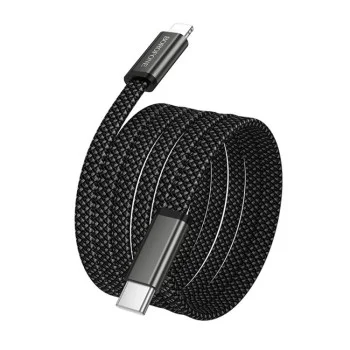 Кабел за данни Borofone Peace (BX124) - USB-C към Lightning, 30W, найлонова оплетка, плосък дизайн против оплитане, 1m - Черен