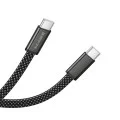 Кабел за данни Borofone Peace (BX124) - USB-C към USB-C, 60W, найлонова оплетка, плосък дизайн против оплитане, 1m - Черен