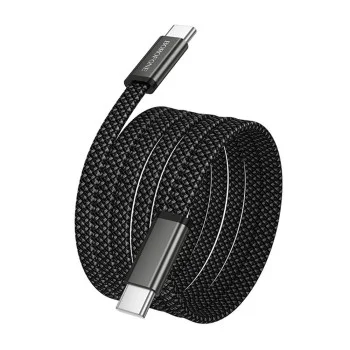 Кабел за данни Borofone Peace (BX124) - USB-C към USB-C, 60W, найлонова оплетка, плосък дизайн против оплитане, 1m - Черен