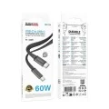 Кабел за данни Borofone Peace (BX124) - USB-C към USB-C, 60W, найлонова оплетка, плосък дизайн против оплитане, 1m - Черен
