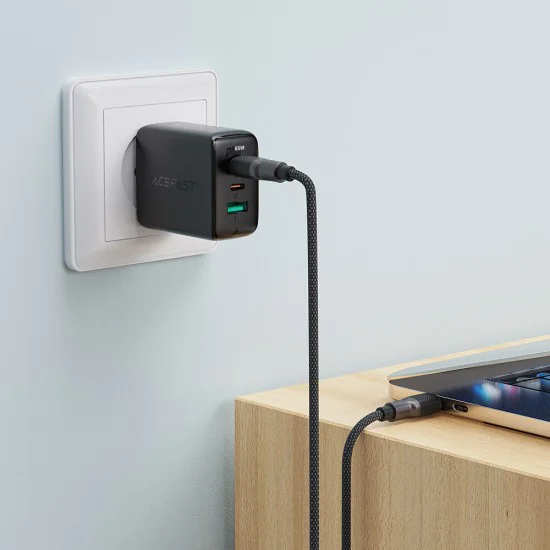 Кабел за данни C10-03 – Acefast, тип-C към тип-C, 60 W, високоскоростно зареждане, 1,2 м – черен