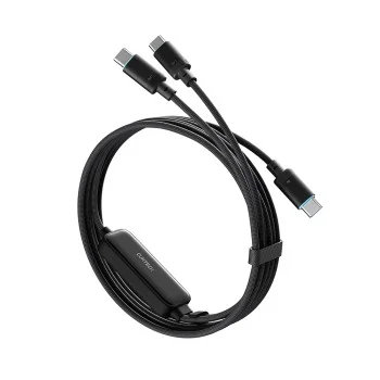 Кабел за данни C2C615 (CKC2C615GLBK) - Type-C към 2x Type-C, Бързо зареждане, 140W, 6A, 480Mbps, 1.5m - Cuktech - Черен