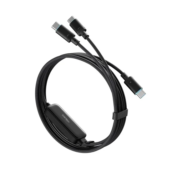 Кабел за данни C2C615 (CKC2C615GLBK) - Type-C към 2x Type-C, Бързо зареждане, 140W, 6A, 480Mbps, 1.5m - Cuktech - Черен