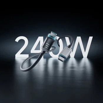 Кабел за данни CTC620P (CCTC620POSBK) - USB-C към USB-C, Дигитален дисплей, 240W, 6A, 480Mbps, E-Marker чип, 2m - Cuktech - Черен