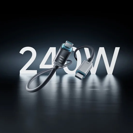 Кабел за данни CTC620P (CCTC620POSBK) - USB-C към USB-C, Дигитален дисплей, 240W, 6A, 480Mbps, E-Marker чип, 2m - Cuktech - Черен