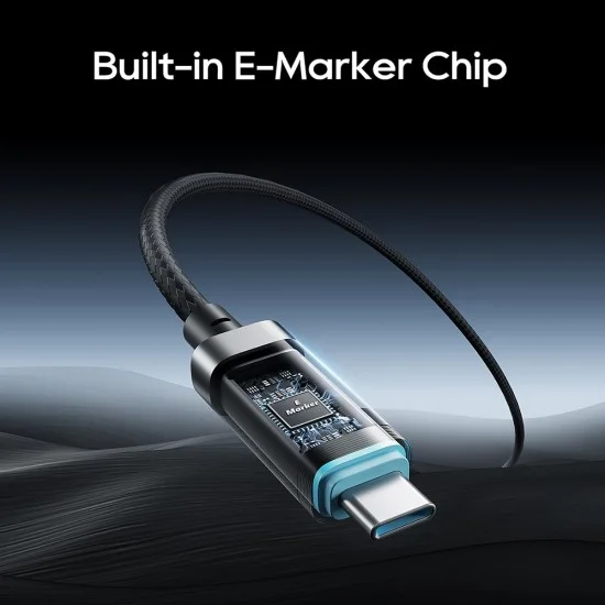 Кабел за данни CTC620P (CCTC620POSBK) - USB-C към USB-C, Дигитален дисплей, 240W, 6A, 480Mbps, E-Marker чип, 2m - Cuktech - Черен