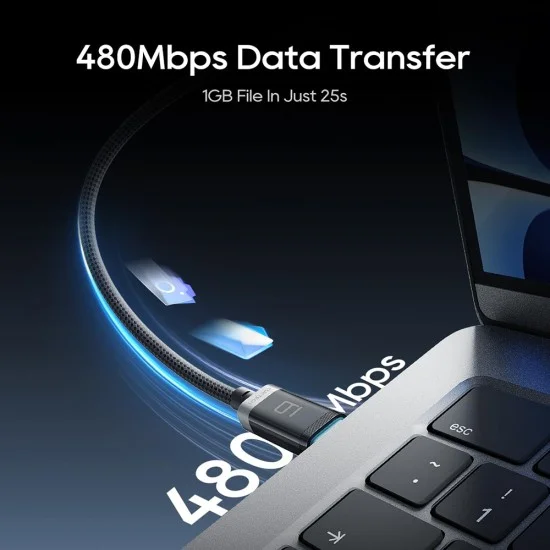 Кабел за данни CTC620P (CCTC620POSBK) - USB-C към USB-C, Дигитален дисплей, 240W, 6A, 480Mbps, E-Marker чип, 2m - Cuktech - Черен