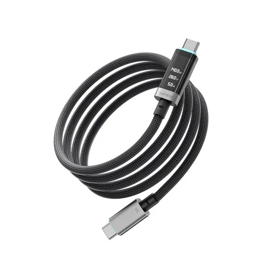 Кабел за данни CTC620P (CCTC620POSBK) - USB-C към USB-C, Дигитален дисплей, 240W, 6A, 480Mbps, E-Marker чип, 2m - Cuktech - Черен