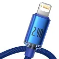 Кабел за данни Data Cable Crystal Shine (CAJY000003) - USB към Lightning, 2.4A, 1.2m, Плетена найлонова оплетка - Baseus - Син
