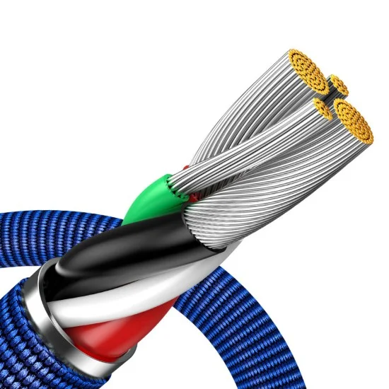 Кабел за данни Data Cable Crystal Shine (CAJY000003) - USB към Lightning, 2.4A, 1.2m, Плетена найлонова оплетка - Baseus - Син