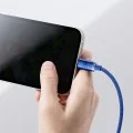 Кабел за данни Data Cable Crystal Shine (CAJY000003) - USB към Lightning, 2.4A, 1.2m, Плетена найлонова оплетка - Baseus - Син