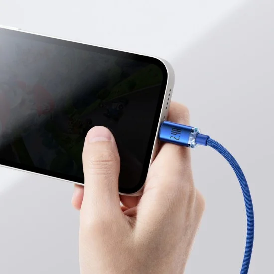 Кабел за данни Data Cable Crystal Shine (CAJY000003) - USB към Lightning, 2.4A, 1.2m, Плетена найлонова оплетка - Baseus - Син