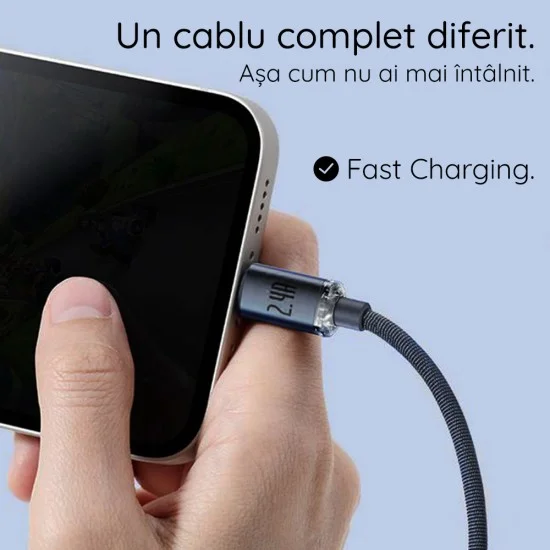 Кабел за данни Data Cable Crystal Shine (CAJY000003) - USB към Lightning, 2.4A, 1.2m, Плетена найлонова оплетка - Baseus - Син