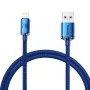 Кабел за данни Data Cable Crystal Shine (CAJY000003) - USB към Lightning, 2.4A, 1.2m, Плетена найлонова оплетка - Baseus - Син