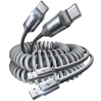 Кабел за данни Lisen L114 (YL0125030001) - за CarPlay, USB към Type-C, 3A, 480Mbps, алуминий, силикон, оплетан, 1m - Сив