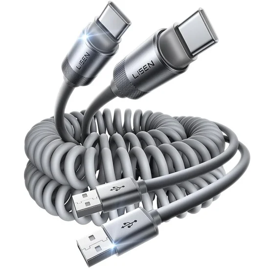 Кабел за данни Lisen L114 (YL0125030001) - за CarPlay, USB към Type-C, 3A, 480Mbps, алуминий, силикон, оплетан, 1m - Сив