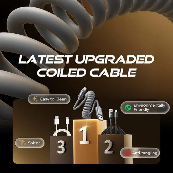Кабел за данни Lisen L114 (YL0125030001) - за CarPlay, USB към Type-C, 3A, 480Mbps, алуминий, силикон, оплетан, 1m - Сив