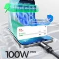 Кабел за данни Lisen L115 (YL0126010031) - Type-C към Type-C, бързо зареждане, 100W, 480Mbps, алуминиева сплав, силикон, 3m - Сив