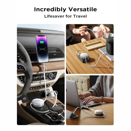 Кабел за данни Lisen (YL0123030001) - Type-C, адаптер USB към Type-C, адаптер Lightning, ABS, 60W, 1m - Бял
