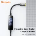 Кабел за данни Mcdodo (CA-8750) - Type-C към Type-C, с TFT дисплей, оплетен найлон, алуминиева сплав, 240W, 1.2m - Черен