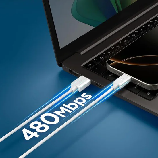 Кабел за данни Spigen Data Cable Essential EB6015AC - Type-C към USB, 60W - Бял