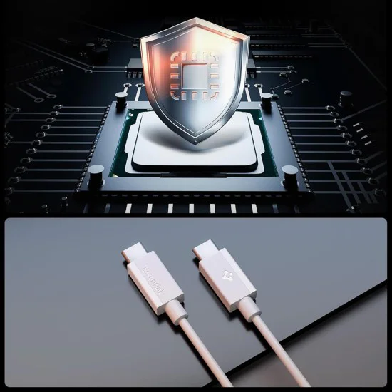 Кабел за данни Spigen Data Cable Essential EB6015CC - Type-C към Type-C, 60W - Бял