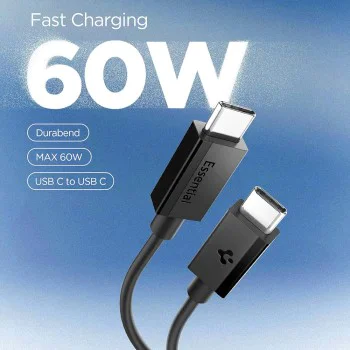 Кабел за данни Spigen Data Cable Essential EB6015CC - Type-C към Type-C, 60W - Черен